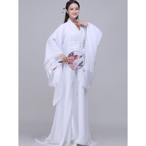 Women Chinese folk Classical Dance Costume Female White color fairy princess dance kimono dresses Ancient folk Hanfu Performance Costume